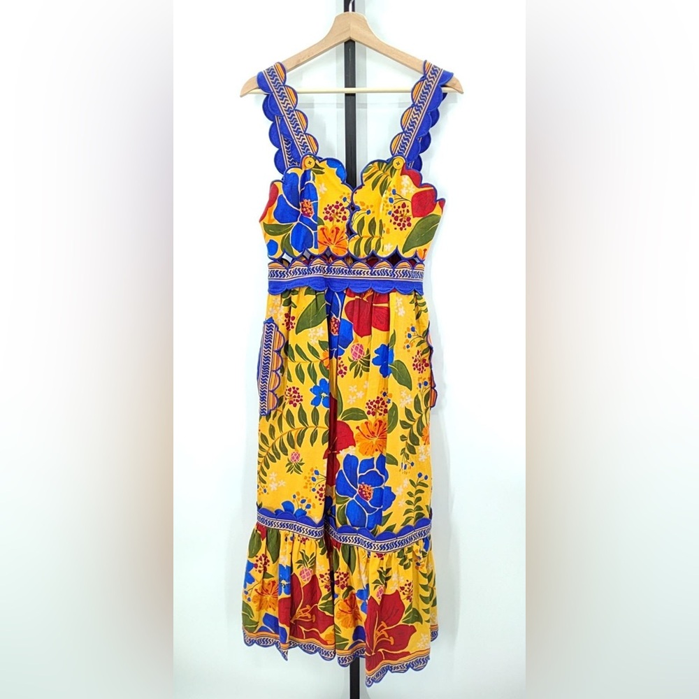 Farm Rio Floral Yard Linen-Blend Midi Dress - Picture 7 of 8